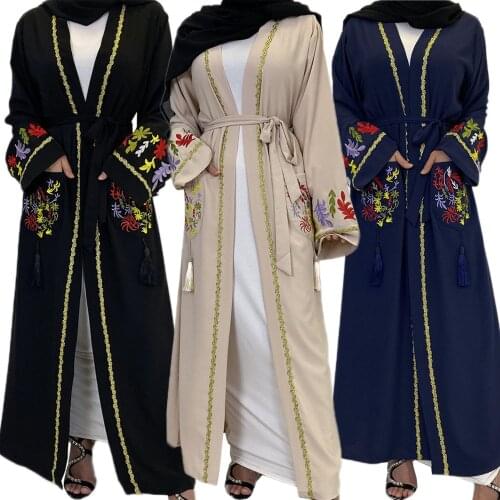 Dubai Muslim Women Embroidery Open Kimono Turkish Middle East Abaya Islamic Clothing Ramadan Arabic Kaftan Party Evening Fashion