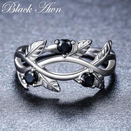 New Romantic 925 Sterling Silver Fine Jewelry Engagement Black Spinel Engagement Ring for Women Anillos Mujer G074