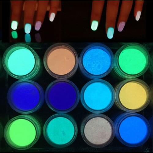 1g/Jar Nail Neon Fluorescent Powder Glow In Dark, 12Colors Gloss Pigment/ Luminous Glitter for Manicure Polish Gel Dust#FG02