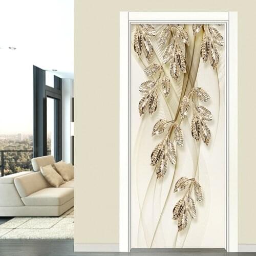 2 Pieces/Set Self-Adhesive Door Sticker European Style 3D Stereo Golden Leaf Wallpaper Living Room Luxury Home Decor Door Paste