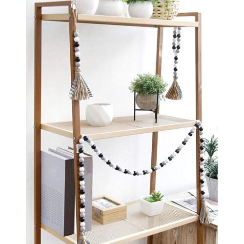 MLGB 3 Pack Wood Bead Garland with Tassel Rustic Wooden Bead Decor Farmhouse Beads Big Wall Hanging Decor Black Gray White