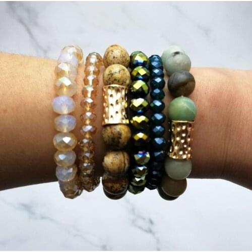 3 PCS ZWPON Faceted Glass Beaded Natural Stone Beads Elastic Bangles for Women Fashion Ball Friendship Bracelets Jewelry