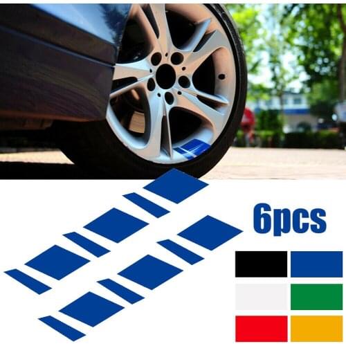 6Pcs Reflective Car Wheel Sticker Rim Vinyl Decal Mark Overlay For 18" - 21" Auto Hub Cap Emblem Badge