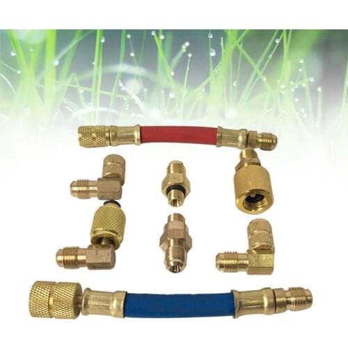 8Pcs Car Air Conditioner Refrigeration R134A R12 Converting Adapter Hose Set Kits Joint Quick Remover Installer Quick Coupler