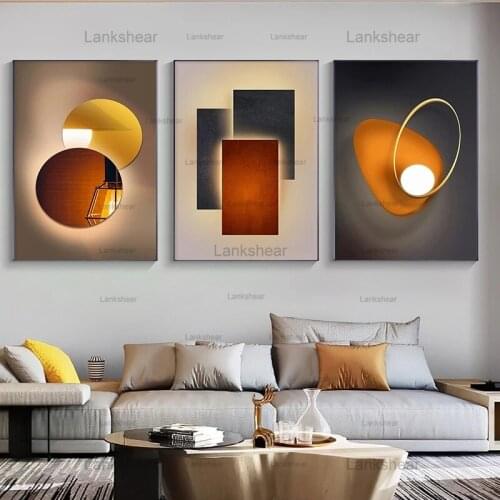 Lankshear Abstract Geometric Canvas Painting Orange Posters and Prints Modern Minimalist Living Room Frameless Canvas Painting