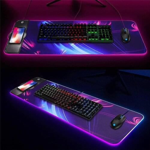 Wireless Charging Mouse Pad Gamer Mousepad Oversized RGB Luminous Desk Mat Computer Laptop Keyboard Non-slip Glowing LED Cushion