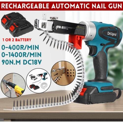 Drillpro 90N.m Brushless Electric Nail Gun Nailer Stapler Woodworking Electric Tacker Furniture Power Tools with 1 or 2 Battery