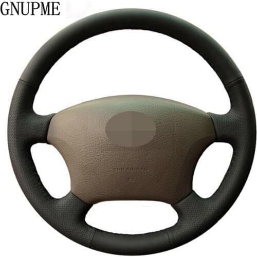 Black Genuine Leather DIY Hand-stitched Car Steering Wheel Cover for Toyota Land Cruiser Prado 120