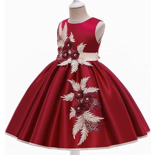 Colorful Red A-Line Short Pageant Gowns for Little Girls Appliques Cheap Flower Girls' Dresses with Champagne Sa