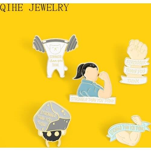 Muscle Fist Enamel Pin Motivational Inspirational Quotes Brooch Stronger Than You Think Badge Anniversary Gift For Men And Women