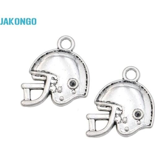 JAKONGO Hot Sale Antique Silver Football Helmet Charms Pendants for Jewelry Making DIY Handmade Craft 19x20mm
