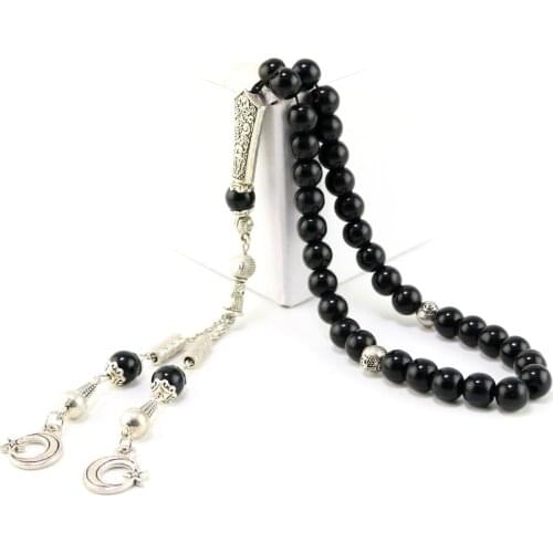 Agate Stone Tasbih Mens Black Agate Muslim Bracelet Islamic Worship Misbaha Accessories Rosary 33 66 99 Bead Jewelry Gift