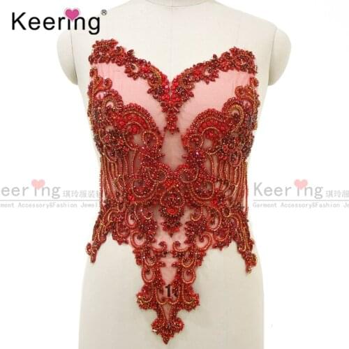 Keering 3D Hand-Made Red Fabric full body crystal applique for Party dress WDP-295