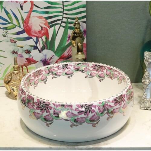 China Artistic Painting Handmade Ceramic washing basin Bathroom wash basin Sink Counter top painted chinese sink