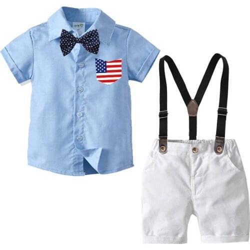 Baby Boys Set Summer Fashion Blue Leisure Sport Shirt Strap Shorts Childrens Clothing Boys Overalls Shorts Gentleman Clothes