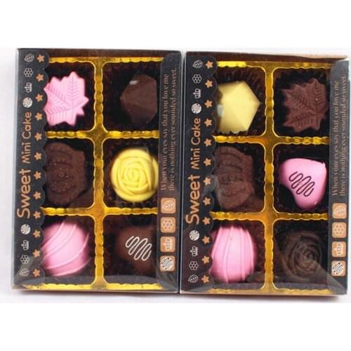 6pcs/pack Sweet Chocolate Shape Erasers Kawaii Stationery Kids Gifts Heart Crown Flower Shape Rubber Pencil Erasers for Kids