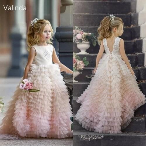 Tiered Tulle Flower Girl Dress for Wedding Birthday Party New Long Pageant Gowns Kids Couture Clothing