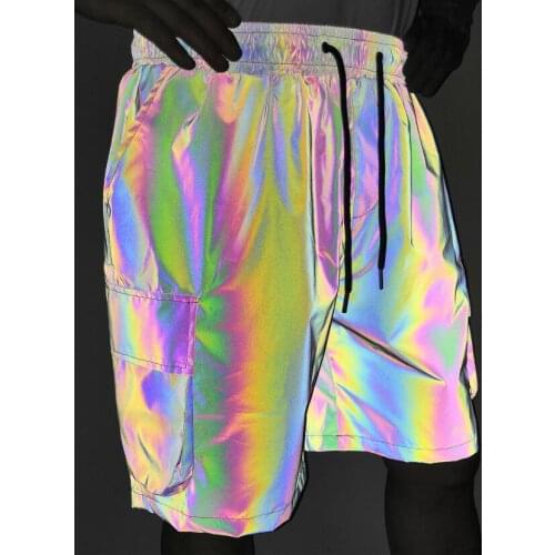 Hip hop men colorful reflective cargo shorts multi pockets design mens street casual loose shorts bermuda masculina