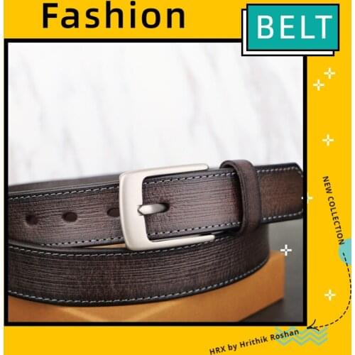 Belt Mens Gray Handmade Vintage Wear-Resistant Leather Casual All-match Jeans Waistband Luxury Quality Designer Cowskin