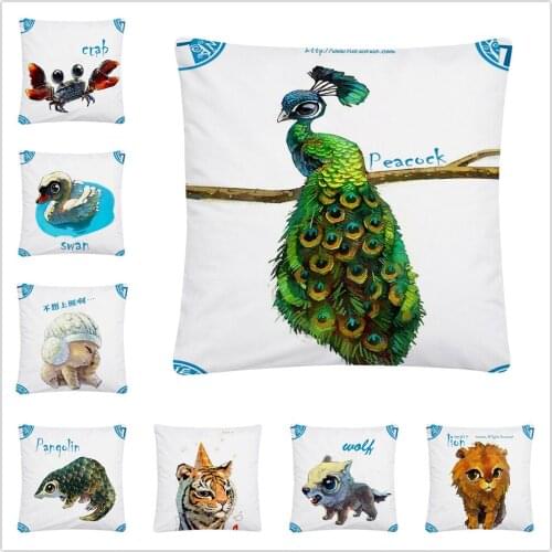 Art Animal Baby Gouache Pattern Soft Short Plush Cushion Cover Pillowcase Home Sofa Car Decoration Pillowcase 45X45 Cm