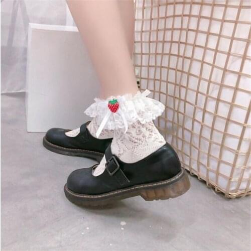Women Girls Lace Ruffle Frilly Ankle Socks Harajuku Cute Strawberry Bow Lady Princess Socks B1821