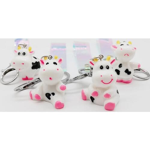 2021 New Acrylic 4 Postures Zodiac Cow Keychain Cartoon Farm Animal Key Chain Couple Car Bag Pendant Keyring Ornaments Gifts