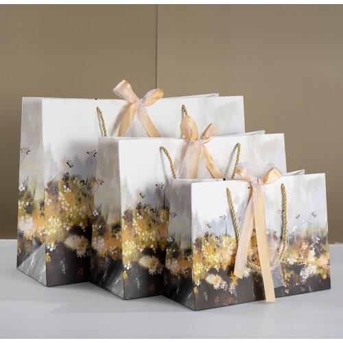 AVEBIEN New Creative Oil Painting Style Jazz Daisy Pattern Event Party Gift Flower Bags Clothing Shopping Portable Paper Bags