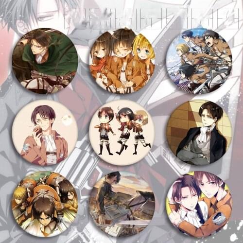 New Arrival Anime Badge Attack on Titan Tinplate Brooch Cartoon Figure Cosplay Captain Mikasa Allen Badge Label Pins for Friend