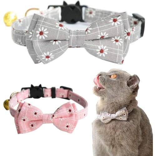 Cat Collar with Bells Breakaway Bow Tie Flower Pattern Floral Bow Adjustable Safety Kitten Collars For Pets Kitty Cats Puppy