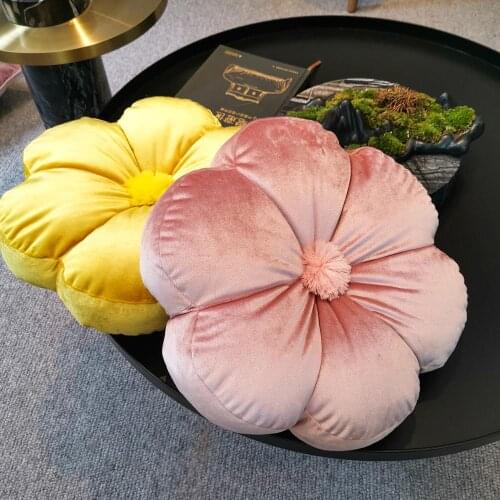 Floret Pillow Nordic Velvet Back Cushion Support Cute Floral Sleeping Pillows Soft Round Cushions Cafe Home Office Nursery Decor