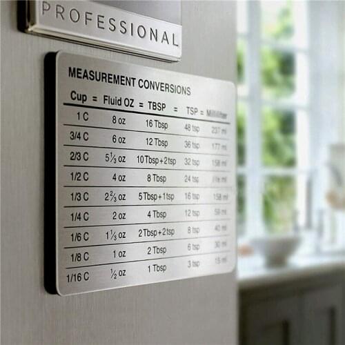 Portable Refrigerator Magnet Kitchen Measurement Conversion Chart Stainless Steel Sticker for Home
