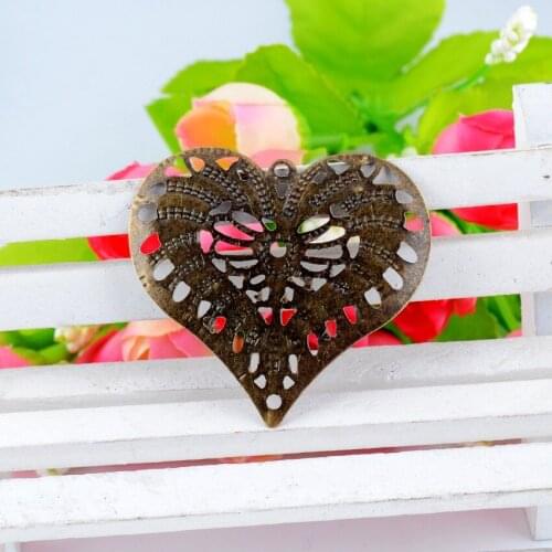 MIAOCHI Retail 5Pcs Antique Bronze Filigree Heart Pendants Wraps Connnector Embellishments Gift Decoration DIY 4x4.3cm