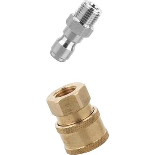 2Pcs Garden Hose Pressure Washer Quick Connector 1/4 Inch Brass & Stainless Easy Connect Fitting Male and Female Set