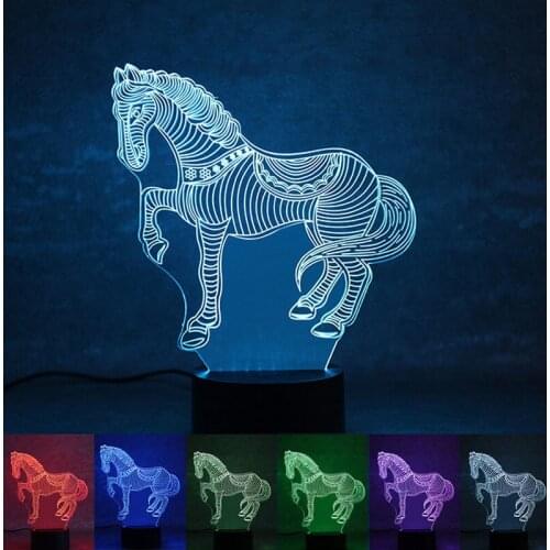 USB Powered Horse 3D Night Light LED Desk Lamp Novelty Lights Touch Key Decoration Atmosphere Light Use Home Hotel Party Holiday