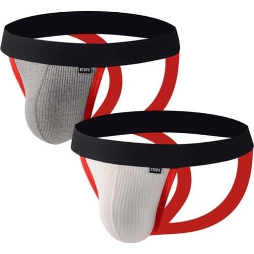 2021 Sexy Gay Men Underwear Male Lingerie Jockstrap G-String Thongs Mens Underpants Stretch Big Pouch Sports Rib Panties