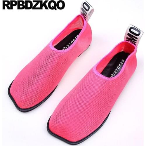 Women korean wide fit shoes ladies china square toe black pink breathable white chinese designer mesh flats footwear slip on