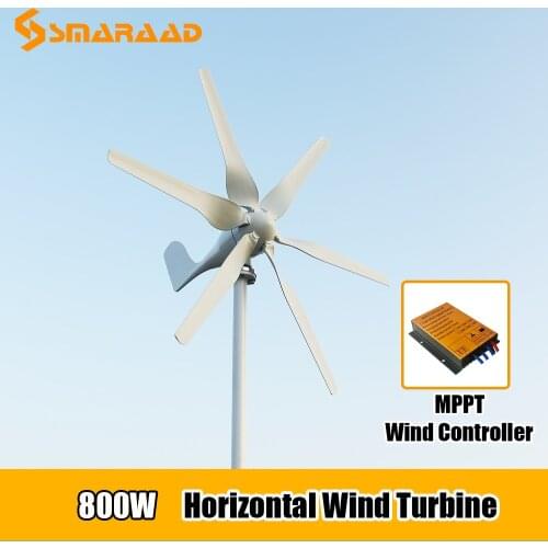New Arrival Free Energy 6 Blades 800W 12V 24V Wind Turbine Generator Windmill Low Wind Speed Start With MPPT Controller Homeuse