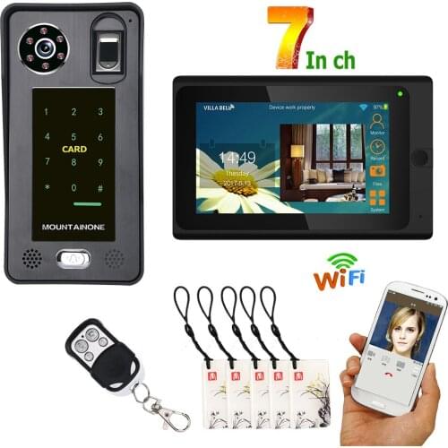 7inch Wired Wifi Fingerprint IC Card Video Door Phone Doorbell Intercom System with Door Access Control System,Support Remote A
