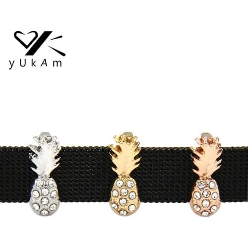 YUKAM Keys Rhinestone Fruits Sliders Pineapple Slide Charms Keeper for Leather Mesh Keepers Bracelets Jewelry Accessories Making