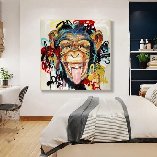 Funny Monkey Graffiti Art Canvas Posters And Prints Abstract Street Art Canvas Paintings On the Wall Art Animals Pictures Cuadro