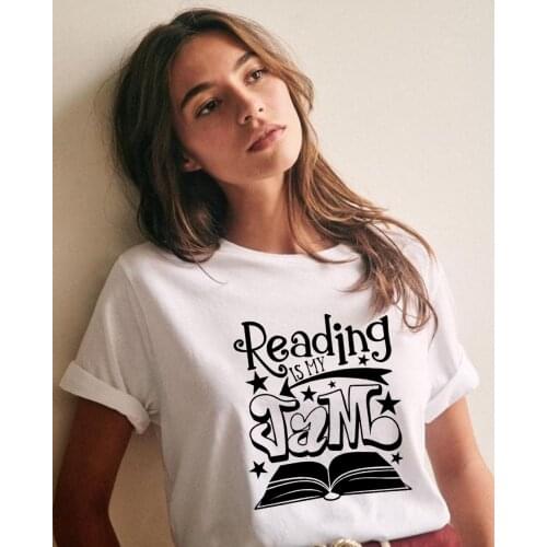 Reading Is My Jam Book Print Women Harajuku T-shirt Grunge Short Sleeve Casual Tumblr Camisetas Mujer Female Tees Tops Clothing