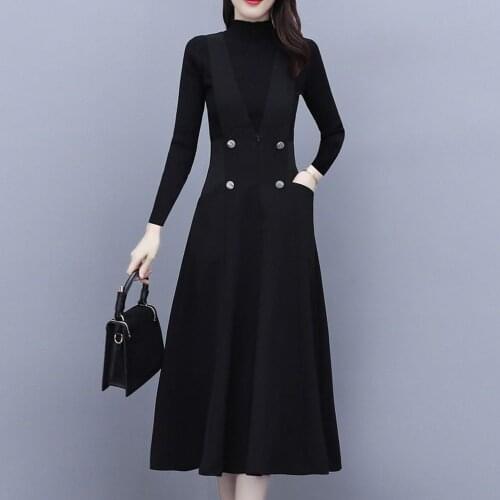 FariyShely Vest Sweater Dress Suit Women 2021 Autumn Winter Retro Kniit Pullover Woolen Long Sleeve Dress Elegant Two Piece Set