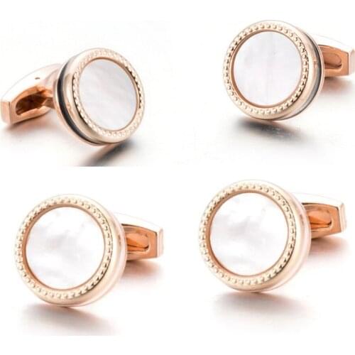 10pairs/lot Rosegold Round Pearl Seashell Cufflinks Natural Mother Pearl Shell Cuffl Links Mens Jewelry Accessory Wholesale