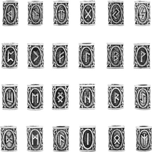 10pcs 24 Designs Viking Runes Set Loose Beads DIY Jewelry Spacer Beads Fit Beards or Hair TIWAZ TYR Sol rune Odal Futhark Rune