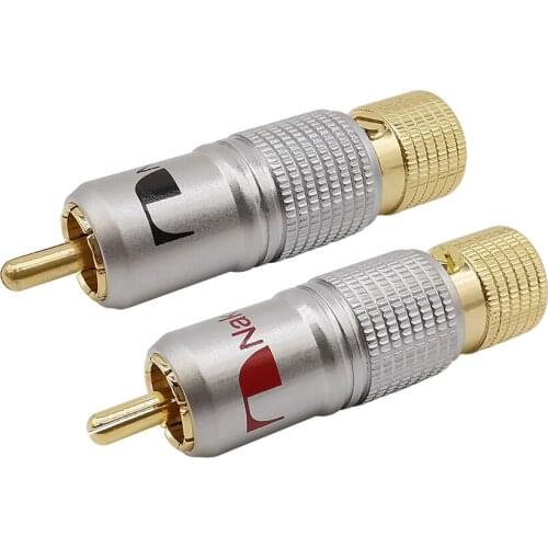 2Pcs/1Pair RCA Plug Connector 10mm Gold Plated RCA Plug Locking Non Solder Plug Audio Cable Speaker Coaxial Connector