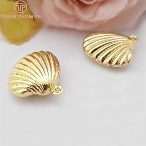 2PCS 19*16MM 24K Champagne Gold Color Plated Brass Seashell Charms Pendants Diy Jewelry Accessories