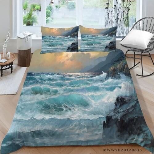 3D Sea Printing Bedding Set Oil Painting Series Artistic Duvet Cover Reef King Queen Twin Full Single Double Bed Set Lifelike