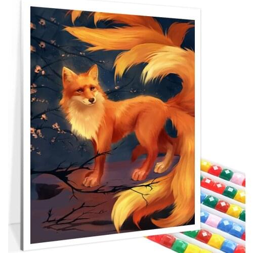 5D DIY Nine Tail Fox Diamond Painting Full Square Round Handmade Animal Diamond Mosaic Home Background Wall Decoration Gift