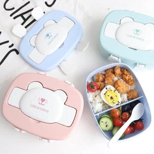 Childrens Cartoon Lovely Bento Boxes Double Layer Plastic Lunch Box Food Storage Container Microwave Oven for Children School