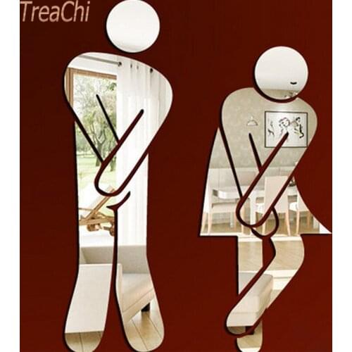 Home Decor Funny 3D Mirror Sticker WC Toilet Door Entrance Sign Men Women Bathroom DIY Wall Sticker Decals Bar